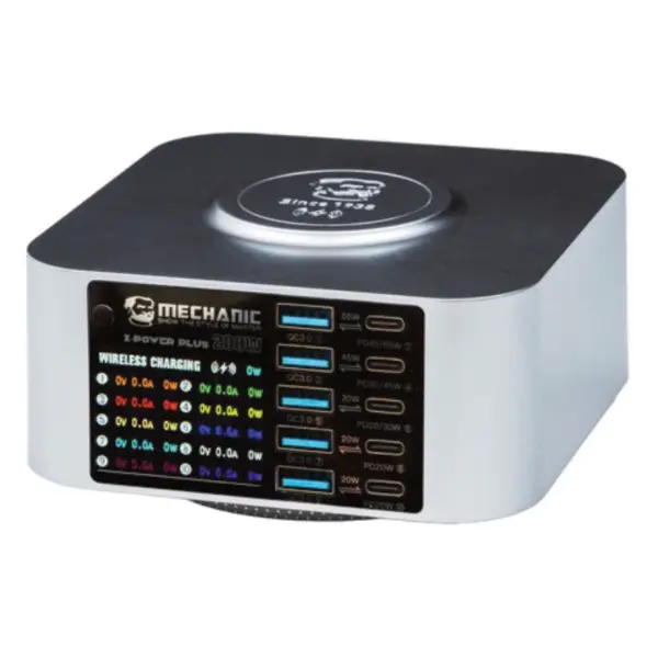 MECHANIC X-Power Plus 200W 10 Ports USB Quick Charge Desktop Charger Station Wireless Charging Digital Display for Cell Phone