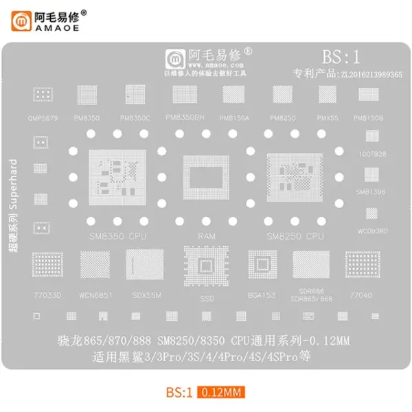 AMAOE BS1 BGA Reballing Stencil for BLACK SHARK 3 and 4 Series