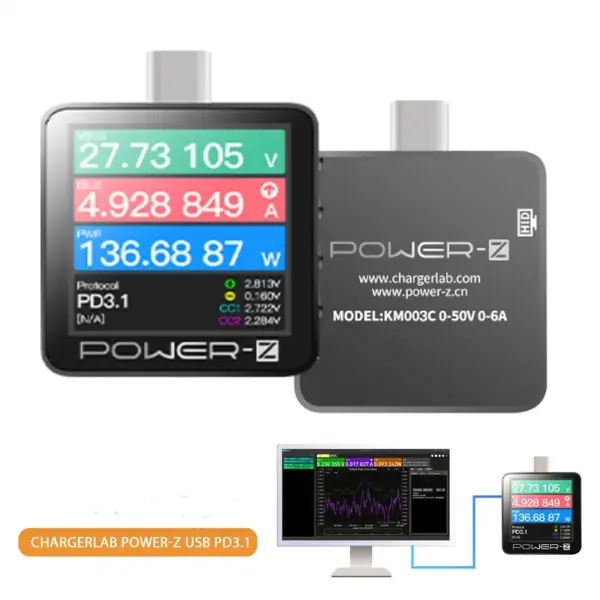 POWER-Z KM003C USB C Tester 0-50V USB Voltmeter Ammeter Tester