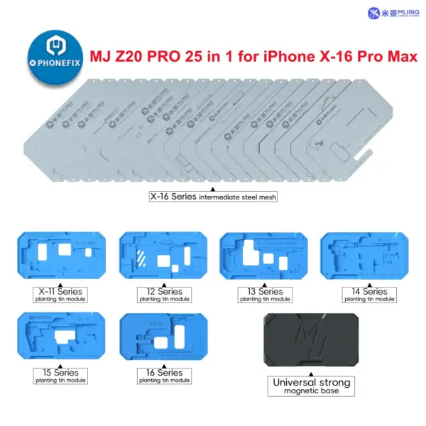 MiJing Z20 Pro 25in1 Magnetic Stencil Platform For iPhone X-16 PRO MAX Motherboard Middle Layer Reballing Soldering Tool Kit - Image 18