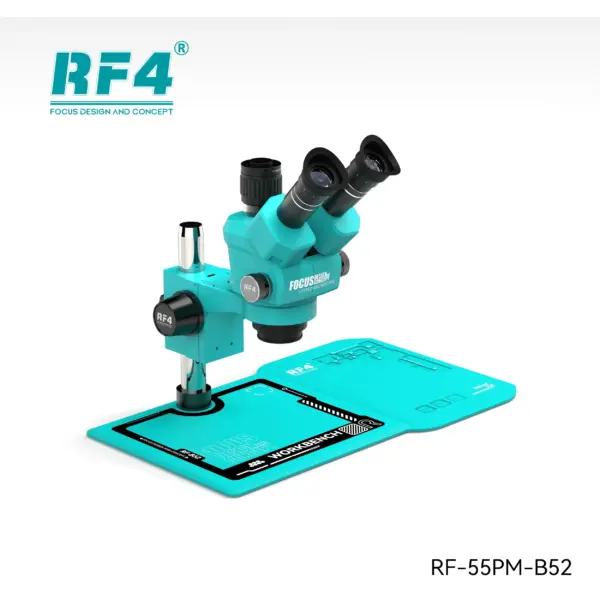 RF4-55PM-B52 New Focus Trinocular Stereo Microscope With Large Multifunctional Silicone Pad Workbench for IC Chip Solder Repair