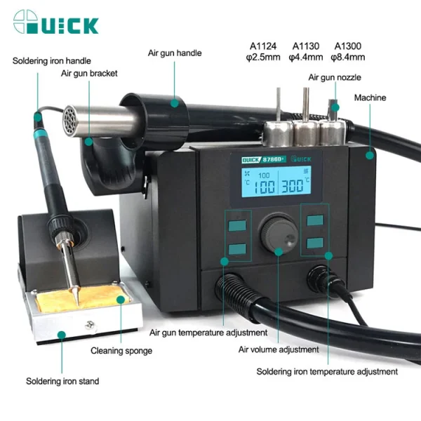 QUICK 8786D+ desoldering station soldering station Double station 2 in 1 rework station 110v/220v - Image 3