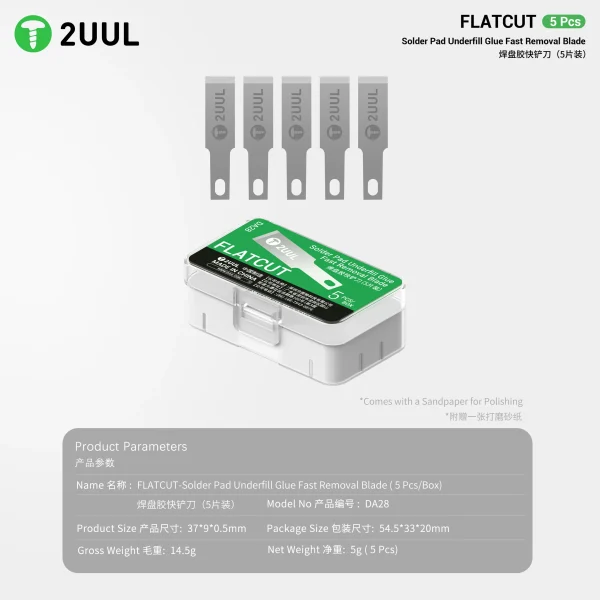 2UUL DA28 05PCS FLATCUT SOLDER PAD UNDERFUILL GLUE FAST REMOVAL BLADE - Image 3