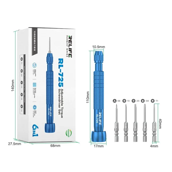 RELIFE RL-725 6 in 1 Adjustable Torque Screwdriver Set Strong Magnetic Screwdriver For Mobile Phone Tablet Computer Repair Tools