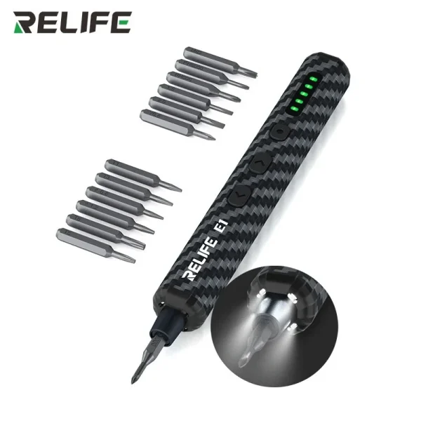 RELIFE E1 Carbon Fiber Electric Screwdriver Set 5-speed Speed Forward/reverse Rotation with LED Light for Mobile Phone Repair - Image 2