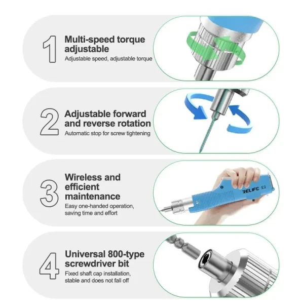 RELIFE E2 Torque Electric Screwdriver Set Multi-speed Adjustable Torque ,Adjustable Forward and Reverse Rotation Repair Tools - Image 3