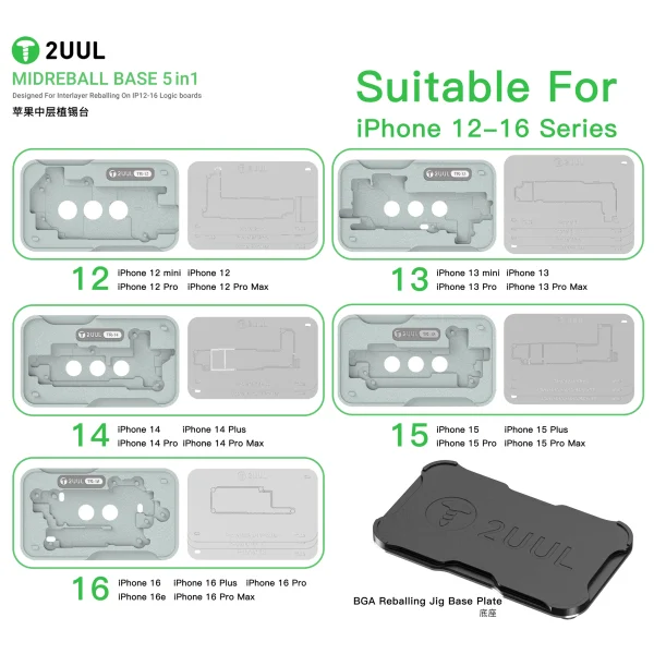 2UUL BH13 MidReball Base 5 in 1 for iPhone 12-16PM Boards Reballing - Image 2